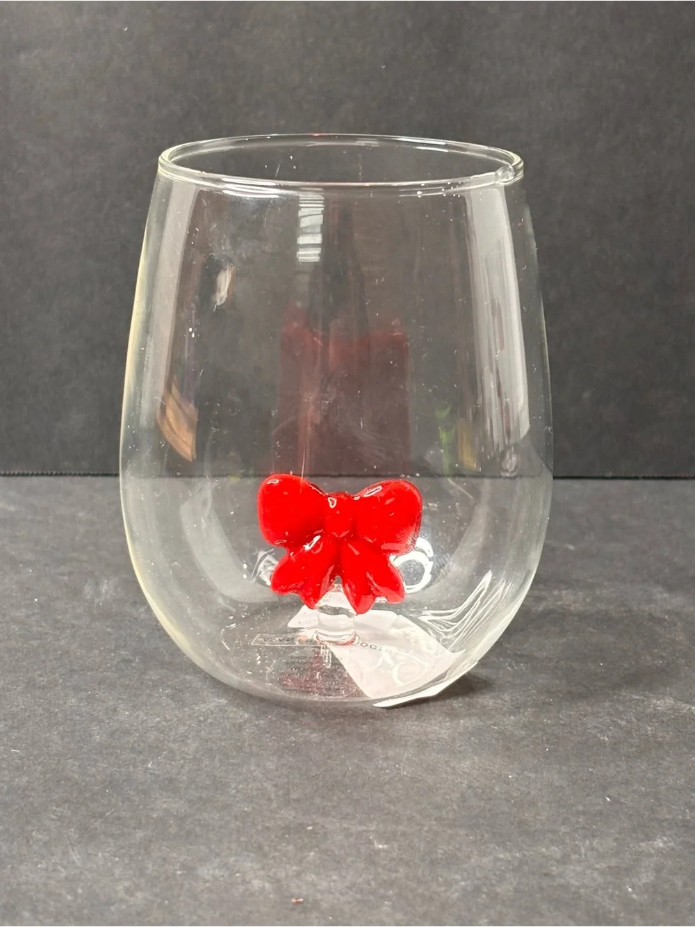 Anthropologie Jolly Icon Stemless Wine Glass Red Bow NWT